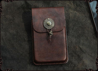 Cool Handmade Coffee Leather Mens Holster 6' Cellphone case phone pocket With Belt Loop For Men