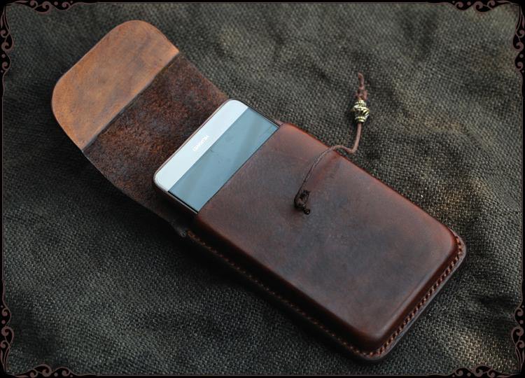 Cool Handmade Coffee Leather Mens Holster 6' Cellphone case phone pocket With Belt Loop For Men