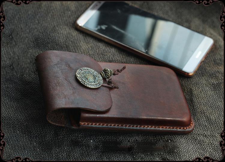 Cool Handmade Coffee Leather Mens Holster 6' Cellphone case phone pocket With Belt Loop For Men