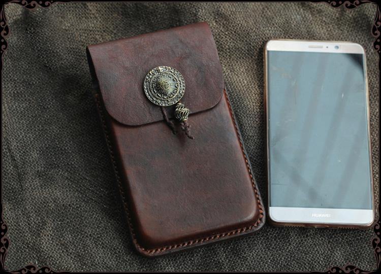 Cool Handmade Coffee Leather Mens Holster 6' Cellphone case phone pocket With Belt Loop For Men