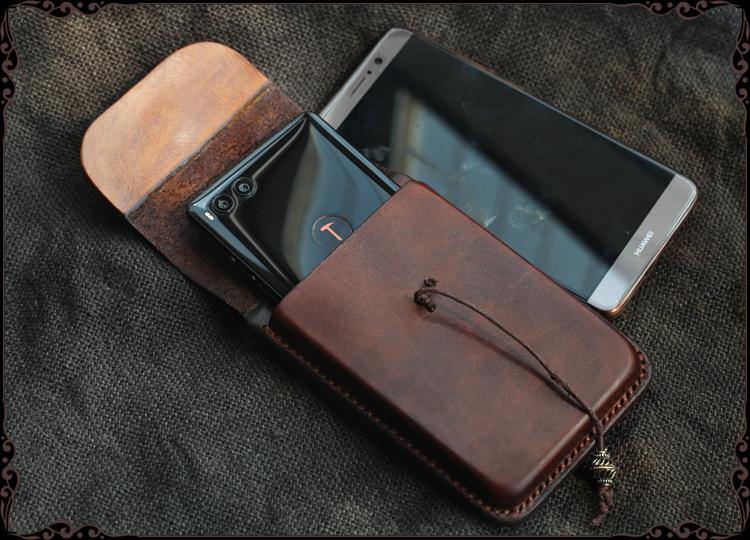 Cool Handmade Coffee Leather Mens Holster 6' Cellphone case phone pocket With Belt Loop For Men