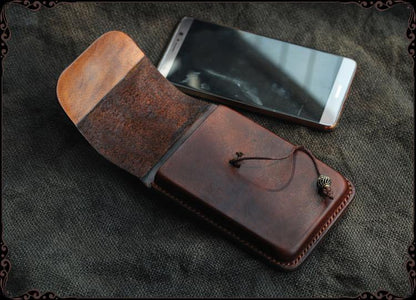 Cool Handmade Coffee Leather Mens Holster 6' Cellphone case phone pocket With Belt Loop For Men