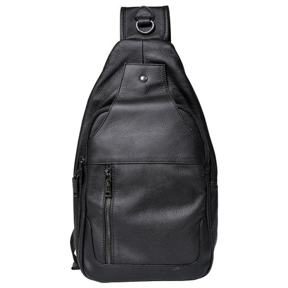 Cool Leather Mens 10' Black Sling Bag Chest Bag One Shoulder Backpack for Men