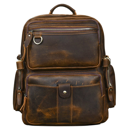 Brown Leather Mens 14' Laptop Hiking Backpack Travel Backpack College Backpack for Men