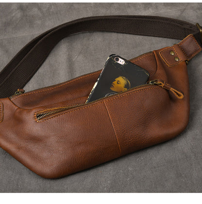 Cool Leather Mens 8' Large Brown Fanny Pack Waist Bag Hip Bag Chest Bag for Men