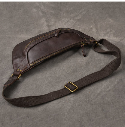 Cool Leather Mens 8' Large Brown Fanny Pack Waist Bag Hip Bag Chest Bag for Men