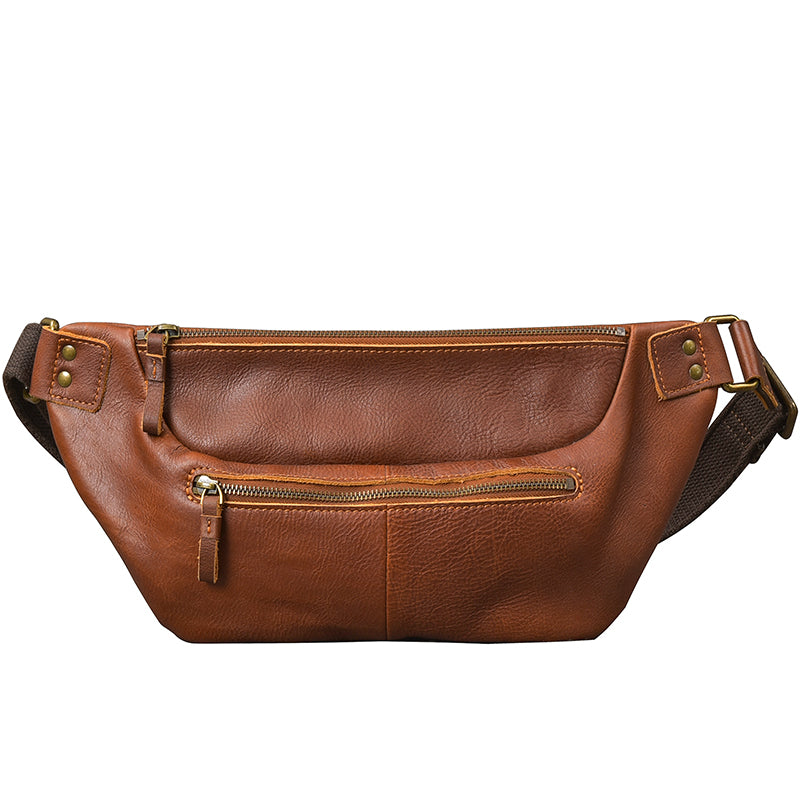 Cool Leather Mens 8' Large Brown Fanny Pack Waist Bag Hip Bag Chest Bag for Men