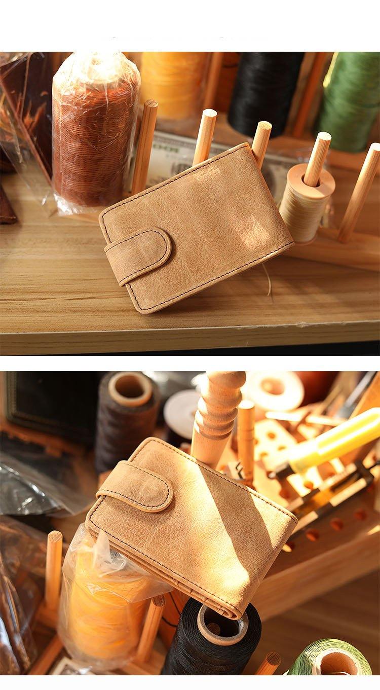 Cool Leather Mens Card billfold Wallet Trifold SMall Bifold License Wallet Camel Card Holders For Men