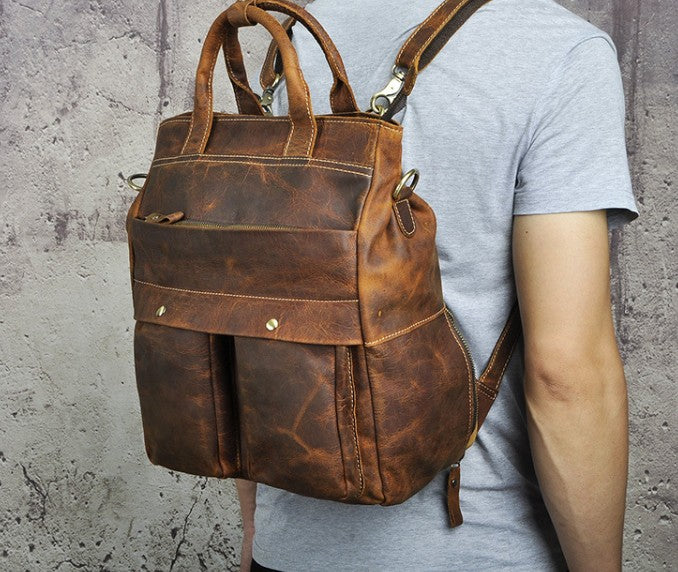 Cool Leather Vintage Brown Handbag Mens Backpacks Travel Backpack School Backpack for Men