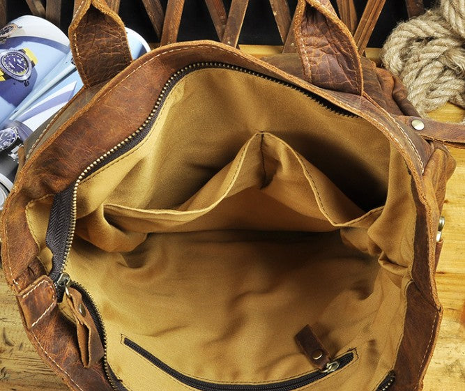 Cool Leather Vintage Brown Handbag Mens Backpacks Travel Backpack School Backpack for Men