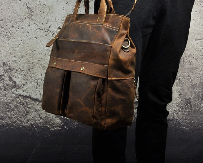 Cool Leather Vintage Brown Handbag Mens Backpacks Travel Backpack School Backpack for Men