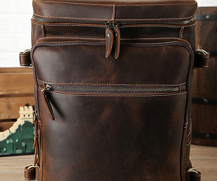 Cool Leather Vintage Dark Brown Mens 16inch Laptop Backpacks Vintage School Backpack Travel Backpack Bags for Men