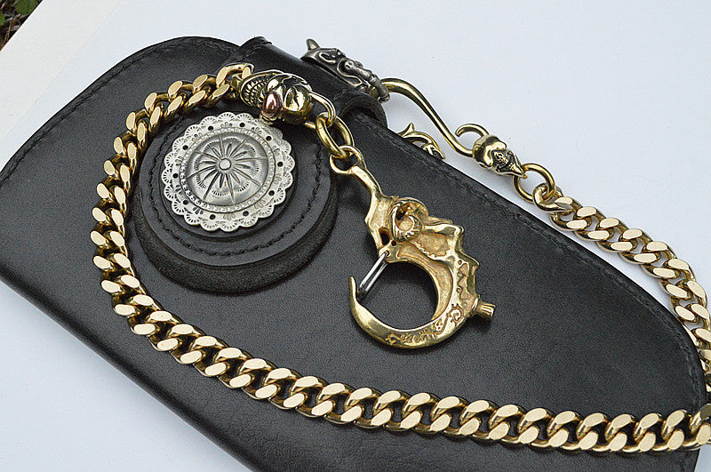 Badass Men's Gold Brass Skull Biker Wallet Chain Key Chain Pants Chain For Men