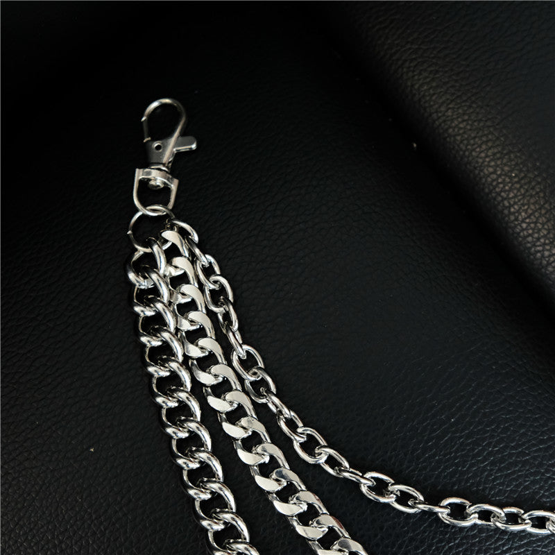 Cool Men's Silver Long Triple Pants Chain Punk Long Biker Wallet Chain For Men