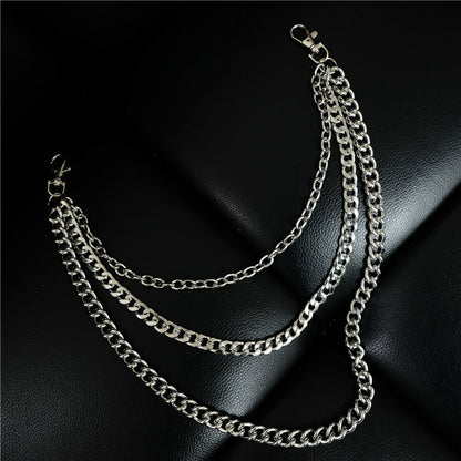 Cool Men's Silver Long Triple Pants Chain Punk Long Biker Wallet Chain For Men