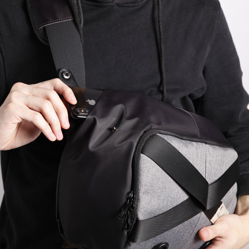 Cool Nylon Cloth Casual Men's Stitching Sling Bag Black One Shoulder Backpack Side Bag For Men