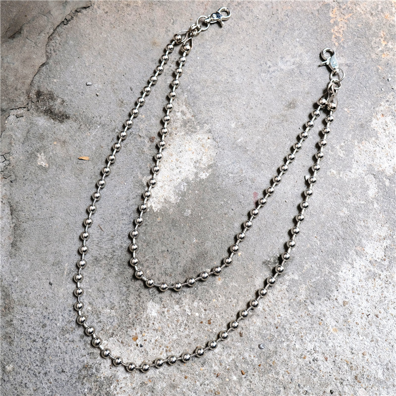 Cool Silver Mens Womens Beaded Pants Chain Long Double Wallet Chain For Men