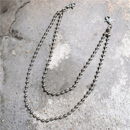 Cool Silver Mens Womens Beaded Pants Chain Long Double Wallet Chain For Men