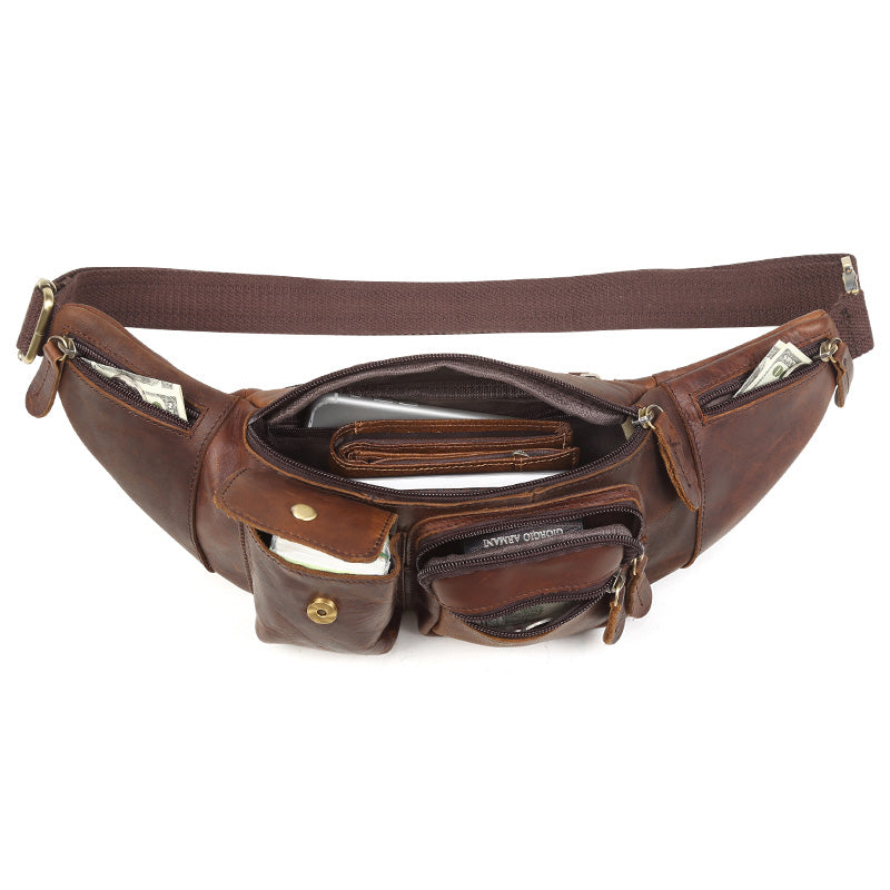 Cool Leather Bum Bag Mens Fanny Packs Slim Hip Bag Brown Waist Bags For Men