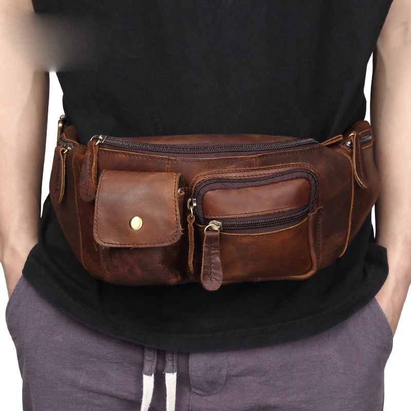 Cool Leather Bum Bag Mens Fanny Packs Slim Hip Bag Brown Waist Bags For Men