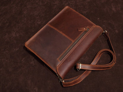 Cool Vintage Dark Brown Leather Mens Courier Bags Small Side Bags Messenger Bag For Men