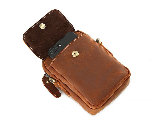 Cool Vintage Dark Brown Leather Mens Belt Pouch Small Side Bag Messenger Bag For Men