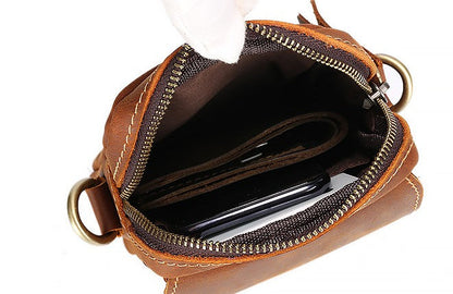 Cool Vintage Dark Brown Leather Mens Belt Pouch Small Side Bag Messenger Bag For Men