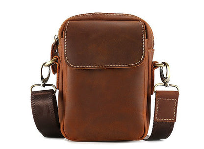 Cool Vintage Dark Brown Leather Mens Belt Pouch Small Side Bag Messenger Bag For Men