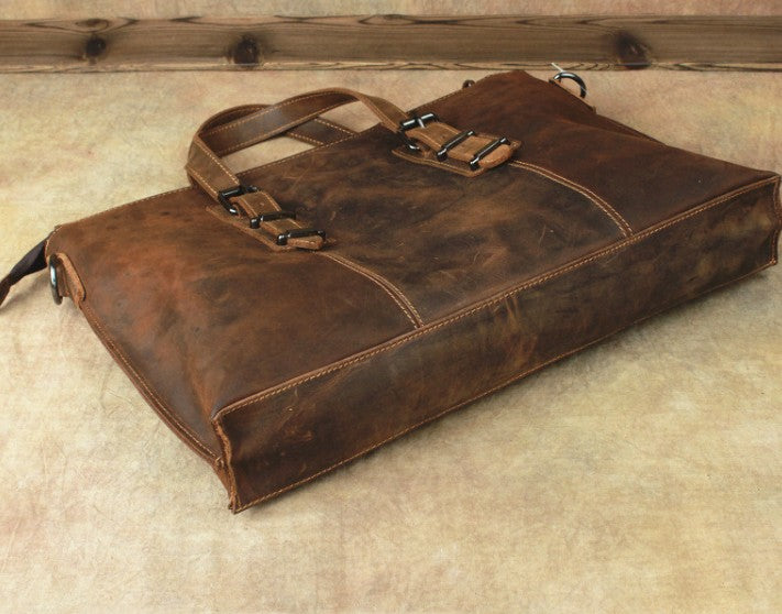 Cool Dark Brown Leather Men Vintage Briefcase 13inch laptop Shoulder Bag Work Bag For Men