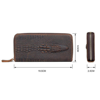 Cool Crocodile Pattern Brown Mens Leather Long Wallet Bifold Zip Long Wallet for Men