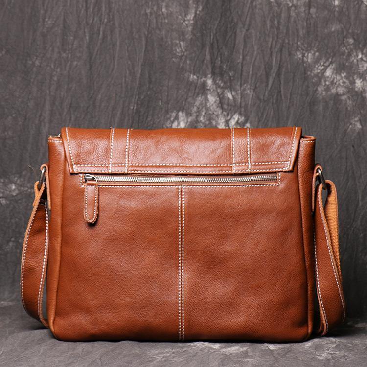 Dark Coffee Cool Leather 12 inches Small Satchel Messenger Bag Side Bag Brown Courier Bag For Men