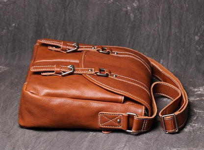 Dark Coffee Cool Leather 12 inches Small Satchel Messenger Bag Side Bag Brown Courier Bag For Men