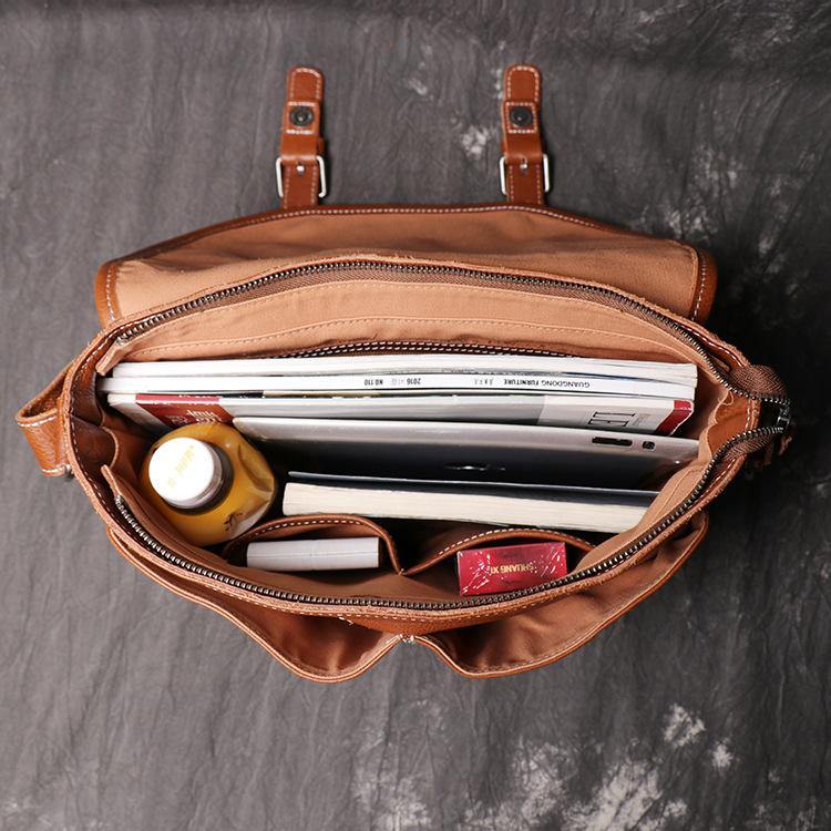 Dark Coffee Cool Leather 12 inches Small Satchel Messenger Bag Side Bag Brown Courier Bag For Men