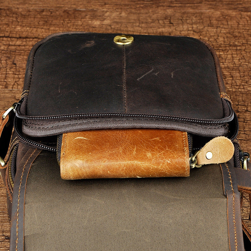 Tan Cool Leather Men Small Side Bag Messenger Bag Belt Pouch Waist Bag for Men