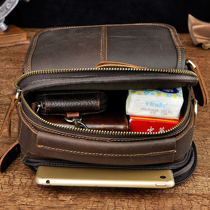 Tan Cool Leather Men Small Side Bag Messenger Bag Belt Pouch Waist Bag for Men