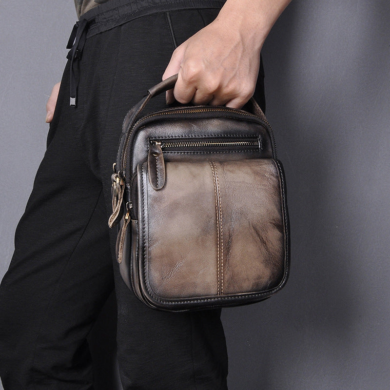 Tan Cool Leather Men Small Side Bag Messenger Bag Belt Pouch Waist Bag for Men