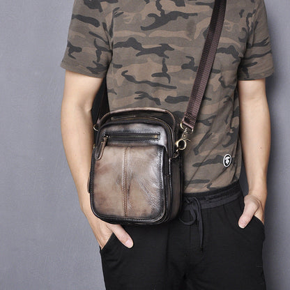 Tan Cool Leather Men Small Side Bag Messenger Bag Belt Pouch Waist Bag for Men