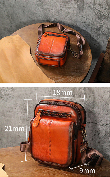 Tan Cool Leather Men Small Side Bag Messenger Bag Belt Pouch Waist Bag for Men