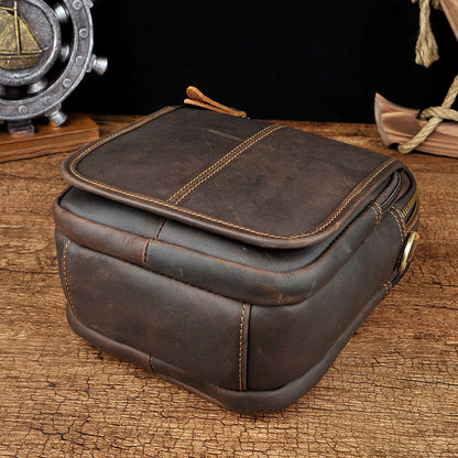 Tan Cool Leather Men Small Side Bag Messenger Bag Belt Pouch Waist Bag for Men