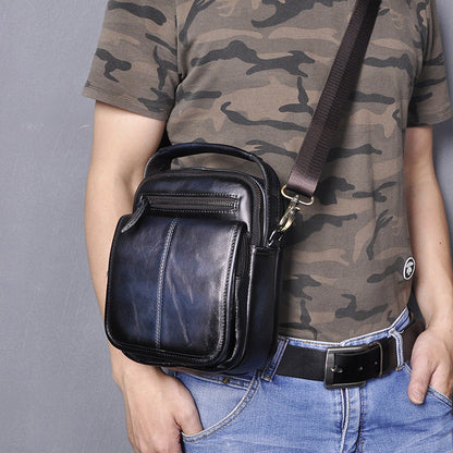 Tan Cool Leather Men Small Side Bag Messenger Bag Belt Pouch Waist Bag for Men