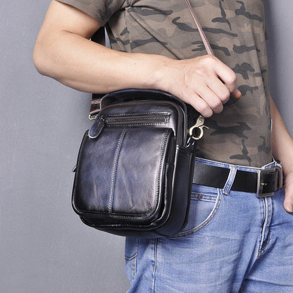 Tan Cool Leather Men Small Side Bag Messenger Bag Belt Pouch Waist Bag for Men