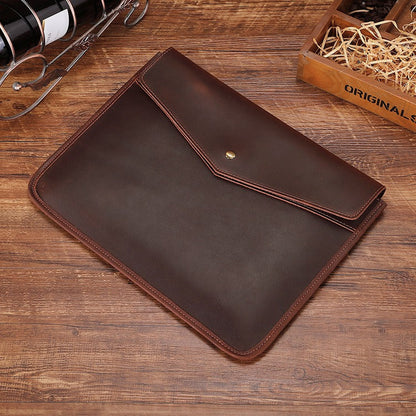 Black Coffee Envelope Bag Mens Leather Office Documents Bags A4 Paper File Pouch Clutch Bag