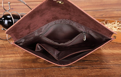 Black Coffee Envelope Bag Mens Leather Office Documents Bags A4 Paper File Pouch Clutch Bag