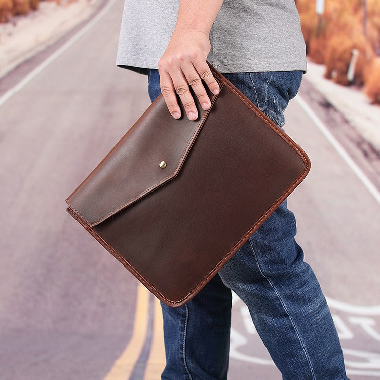 Black Coffee Envelope Bag Mens Leather Office Documents Bags A4 Paper File Pouch Clutch Bag