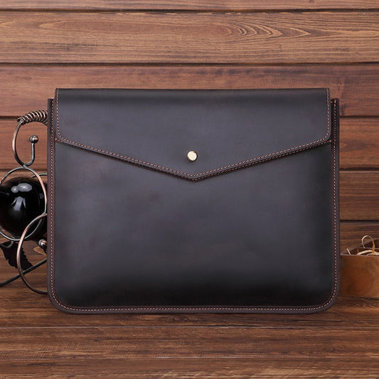 Black Coffee Envelope Bag Mens Leather Office Documents Bags A4 Paper File Pouch Clutch Bag