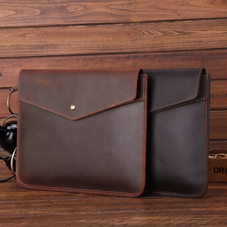 Black Coffee Envelope Bag Mens Leather Office Documents Bags A4 Paper File Pouch Clutch Bag