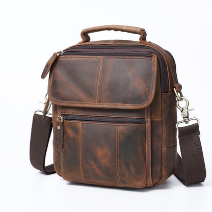 Leather Mens Courier Bag Vertical Shoulder Bag Dark Brown Side Bag Messenger Bag For Men