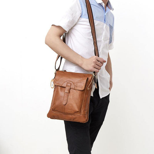 Vertical Leather Side Bag Leather Mens Ipad Courier Bag Vertical Messenger Bag for Men