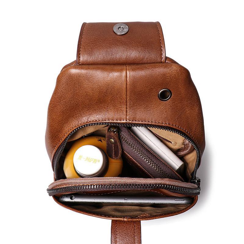 Top Brown Leather Men's Sling Bag Sling Pack Chest Bag One Shoulder Backpack For Men