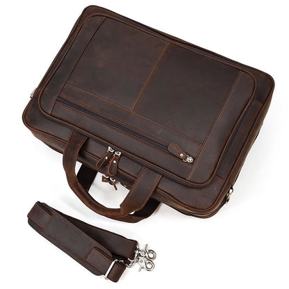 Dark Brown Leather Mens 15 inches Large Laptop Work Bag Handbag Briefcase Side Bags Business Bags For Men